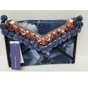 Rebecca Minkoff Dreamy Pom Leo Blue Leather Envelope Clutch-Tie Dye-Bohemian